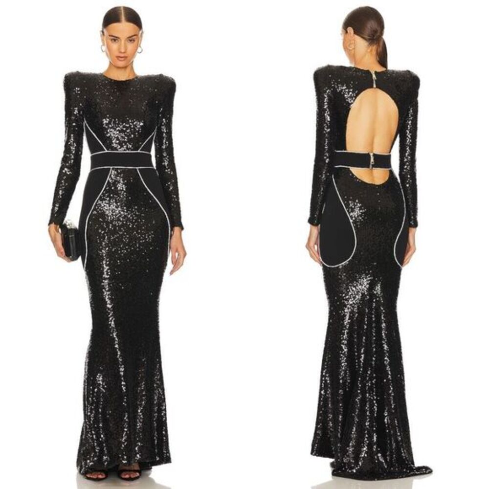 NWT Zhivago Super Rad Sequin Embellished Long Sleeve Open Back Gown Size 8 $700